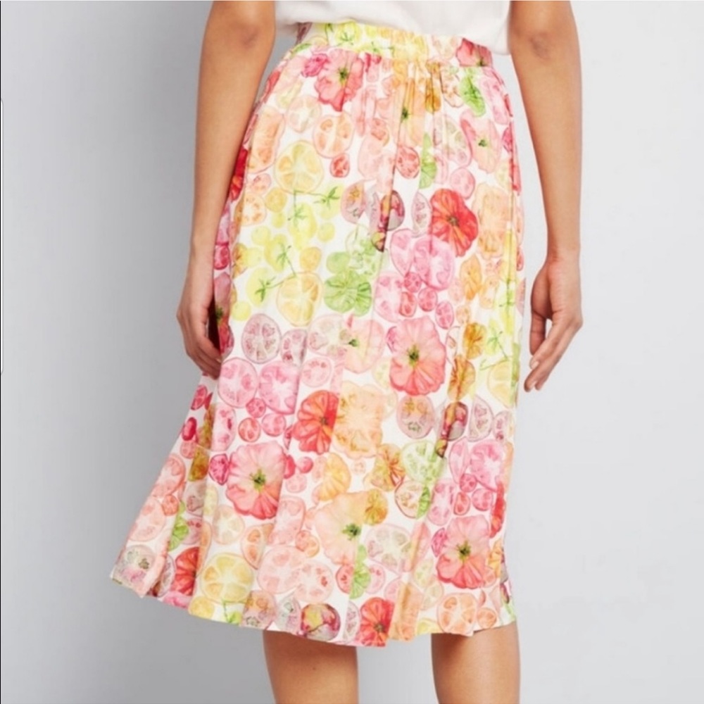 Modcloth Floral Citrus Skirt - Pink, Green, Yellow